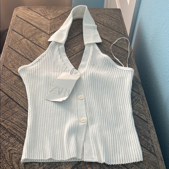 Zara White Halter Button-Front Blouse - Picture 4 of 9